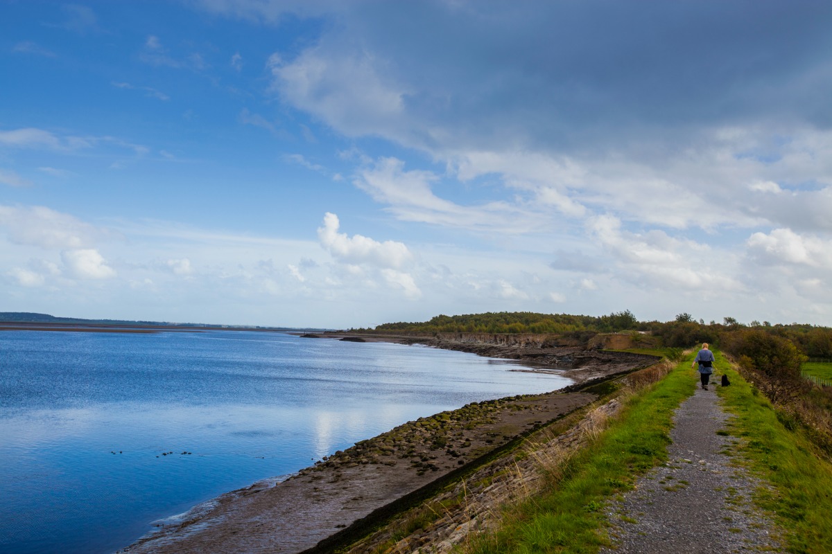 A dog walker along the Coastal Path, Flintshire,Wales