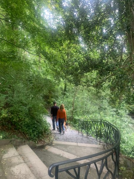 Couple walk in the gardens of Plas Newydd- Llangollen taken by Fiona Dolben